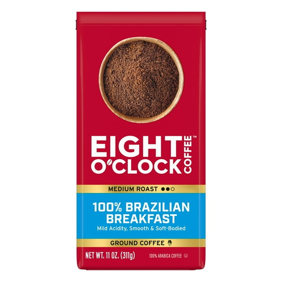 Eight O'Clock Coffee Medium Roast Ground 100% Brazilian Breakfast Coffee 11 oz