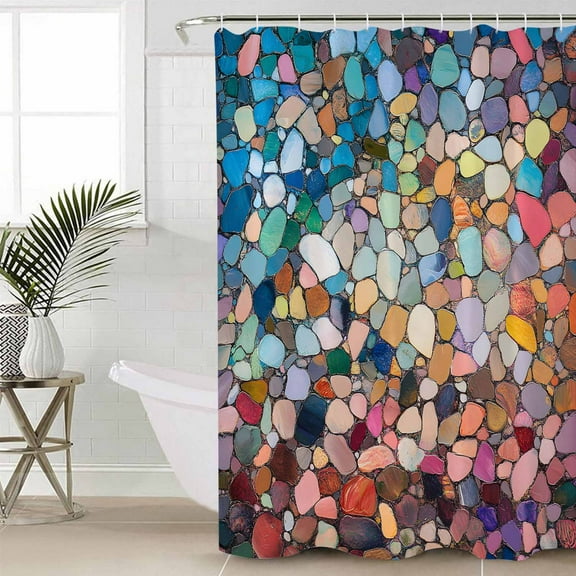 Colorful Stone Waterproof Fabric Shower Curtain, Rainbow Abstract Oil Painting Brushwork Shower Curtain for Bathroom Curtains Bathtubs Hotel Washable Shower Curtains with 12 Hooks Stall 54x78in