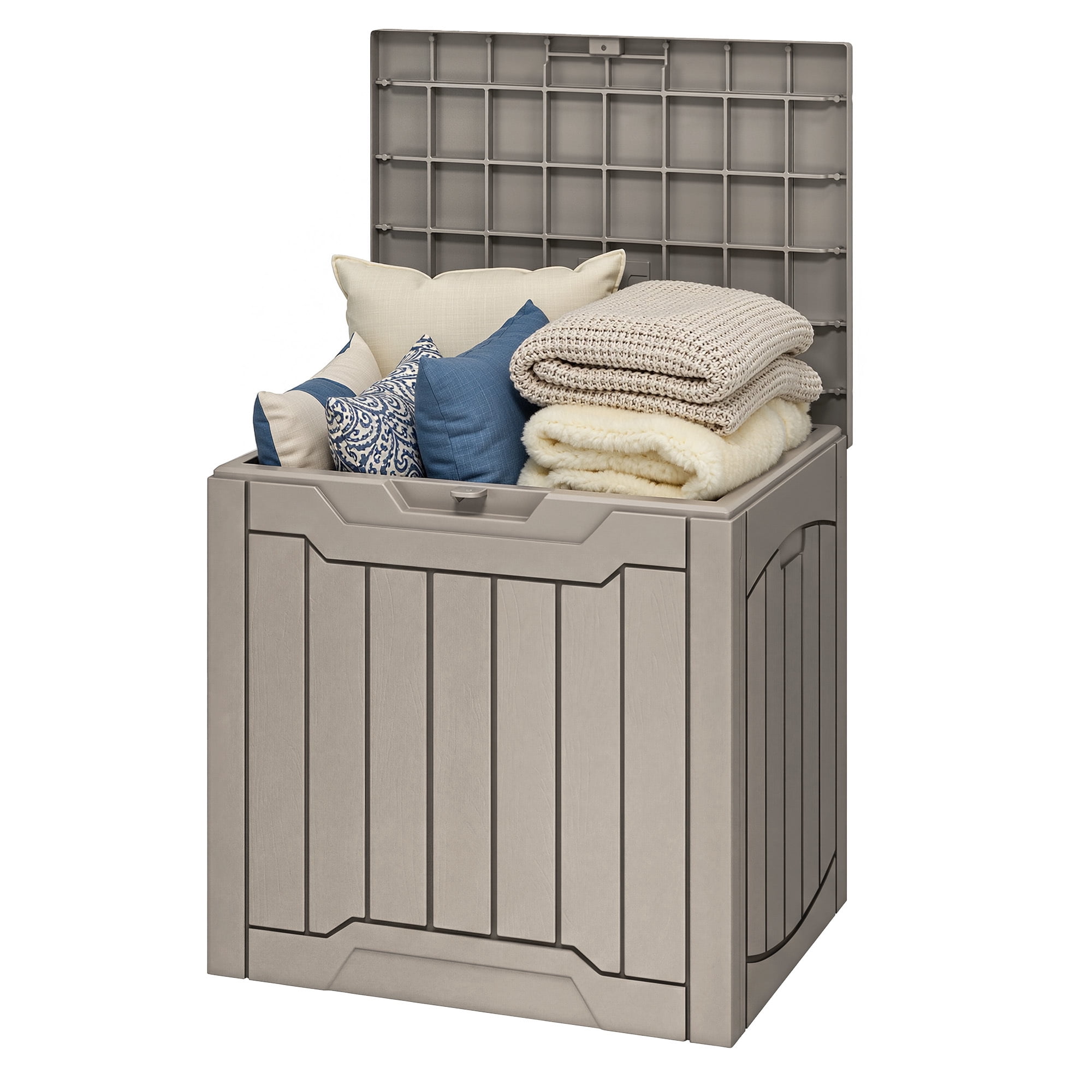 Uforic 31 Gallon Waterproof Resin Outdoor Storage Box, Lockable Deck Box & Package Delivery Box for Patio, Garden Tools & Pool Supplies, Light Brown