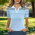 thumbnail image 2 of Fengqque Womens Tops Summer Polo Shirts Short Sleeve T Shirts Vacation Striped Print Basic Tee Light Blue-B XL(XL), 2 of 5