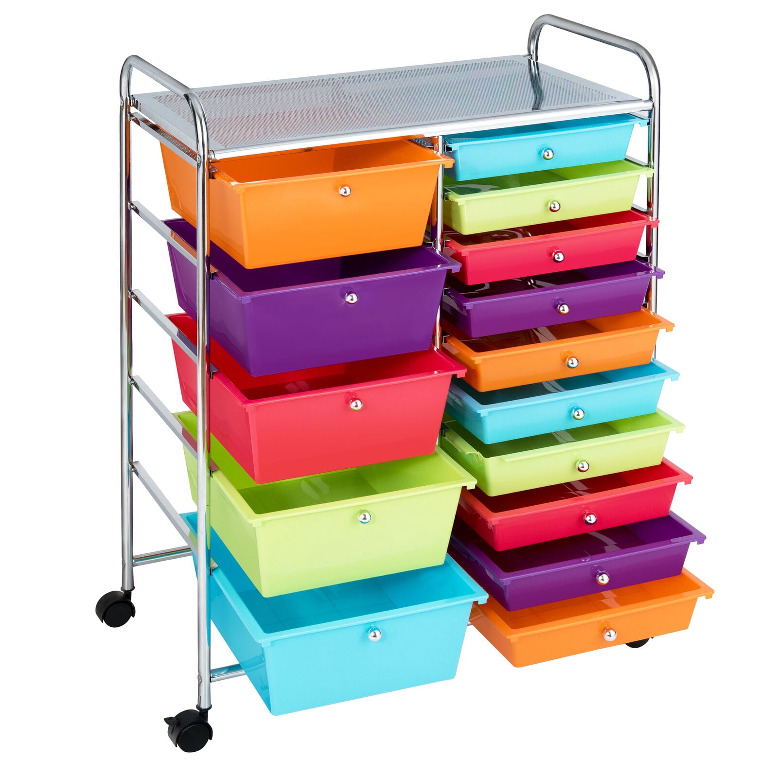 Gymax 15 Drawer Opaque Rolling Storage Cart Multi-color Drawers Home
