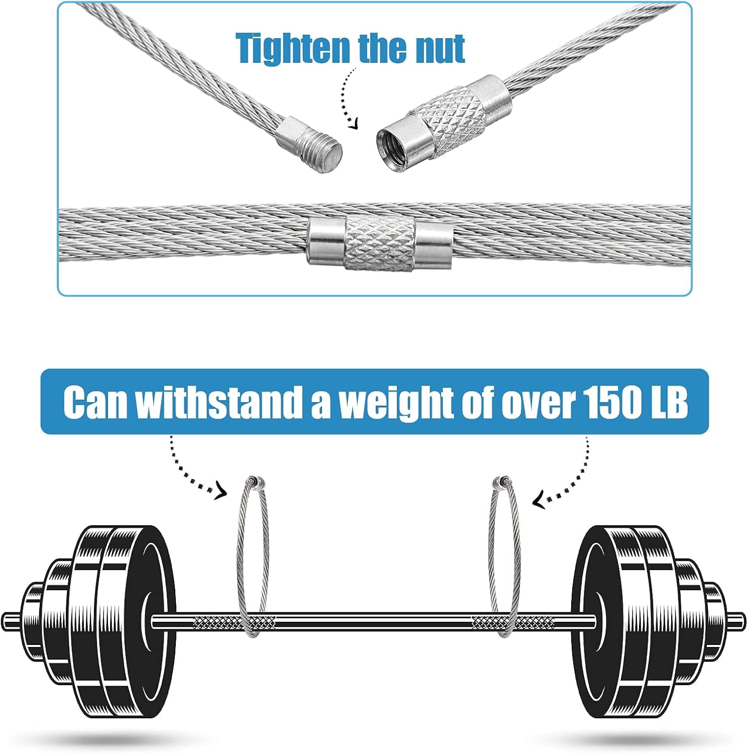 ABCISI 120 Pcs Wire Keychain Cable, Metal 2mm Twist Barrel Key Rings Loop Wire Cable Braided, 6 Inch Stainless Steel Key Ring Loop for Outdoor Hiking Connectable Luggage Tag Keeper