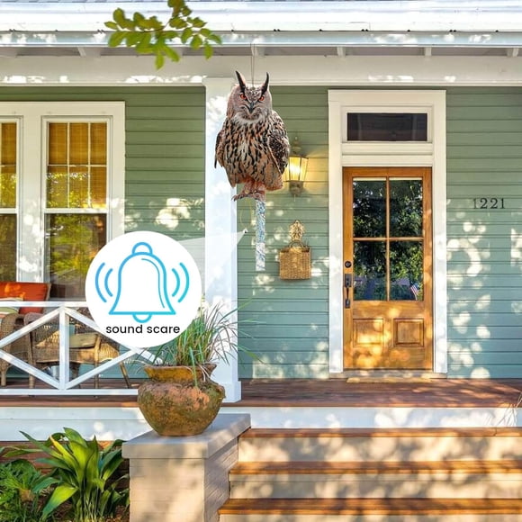 REN Owl Bird Scarers Reflective Hanging Decoration Grey Acrylic Garden Use