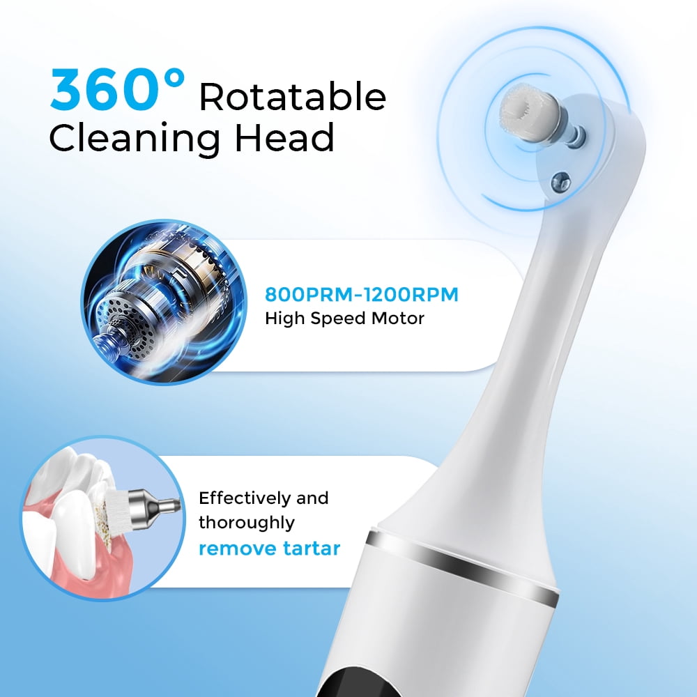 Electric Tooth Polisher, Teeth Whitening Cleaner, Plaque Dental Tartar Remover with 5 Speed Modes with 6 Brush Heads, LED Light, 10min Auto Shut Off, Rechargeable Teeth Cleaning Kit for Teeth Health