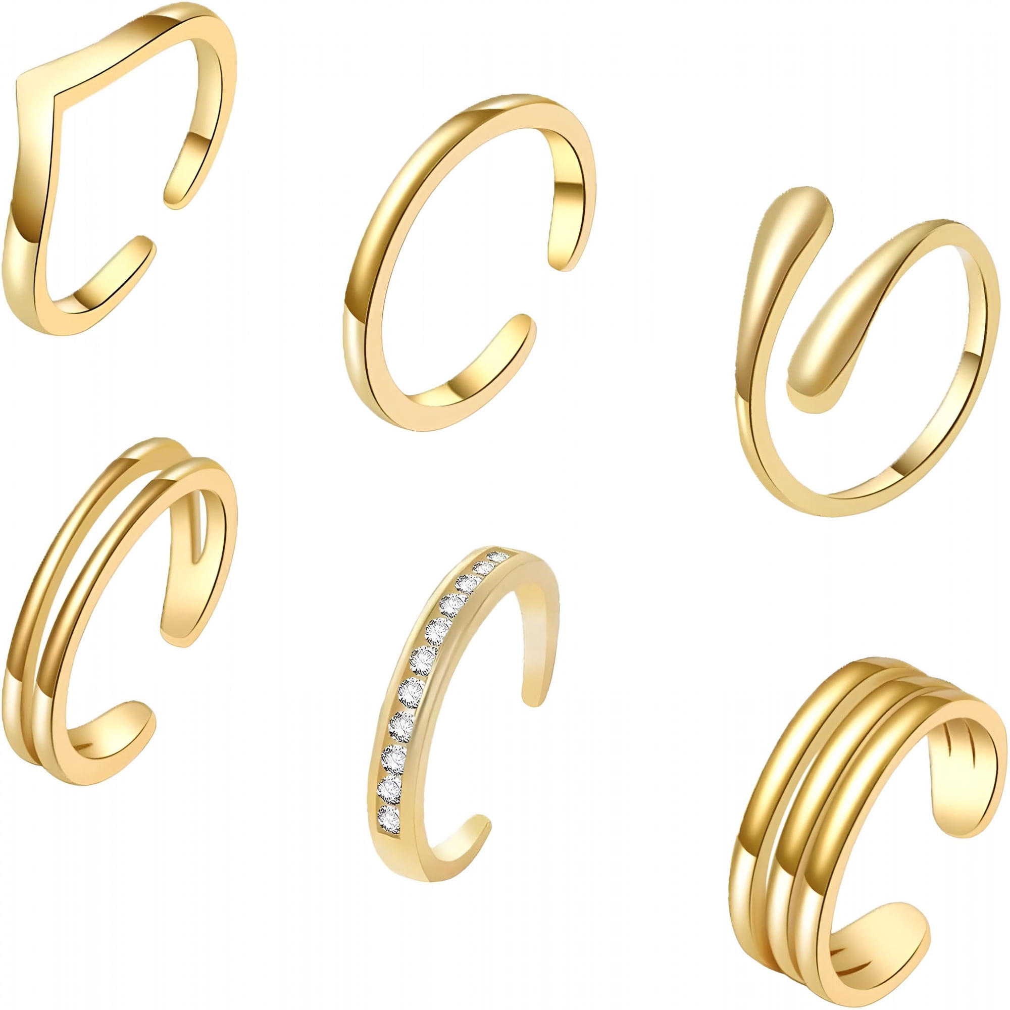 DESIGNICE 6Pcs Toe Rings for Women Gold Silver Toe Ring Set Adjustable Non Tarnish Band Simple Beach Foot Jewelry for Summer