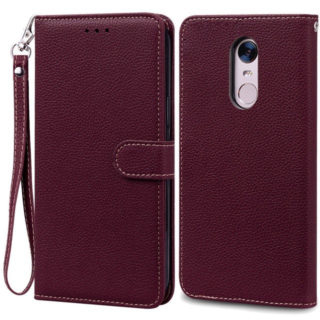 For Xiaomi Redmi 5 Plus Case Redmi 5 Shockproof Wallet Flip Case for Xiomi Redmi 5 plus 5plus Phone Cases Leather Fundas Shell Wine Red -Strap For Redmi 5 Plus