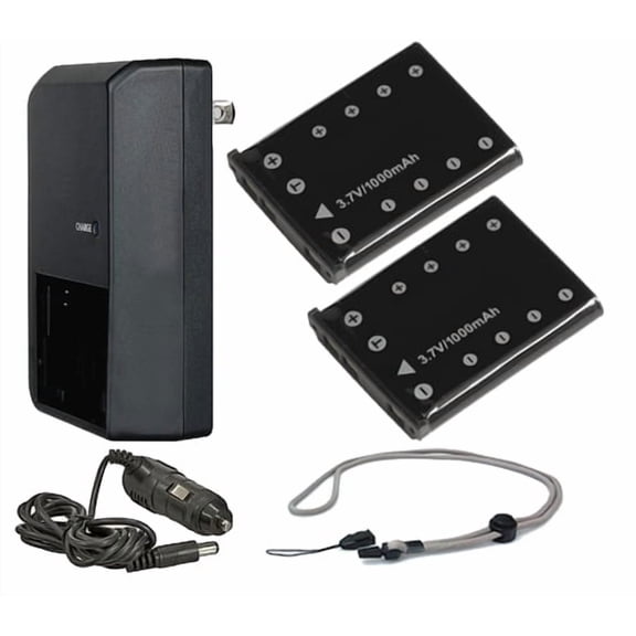 Nikon S230 High Capacity Batteries (2 Units) AC/DC Travel Charger Krusell Multidapt Neck Strap (Black Finish)