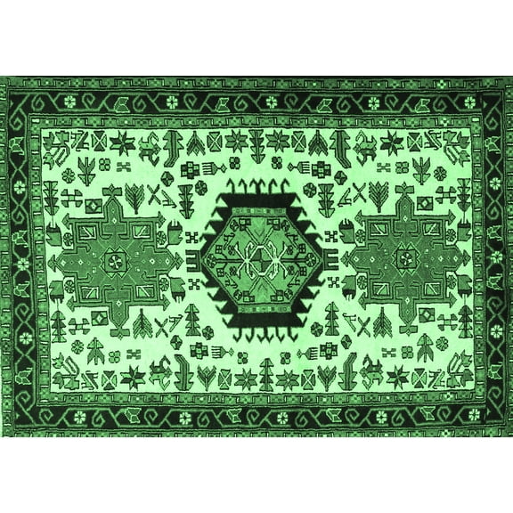 Ahgly Company Indoor Rectangle Persian Emerald Green Traditional Area Rugs, 5' x 7'