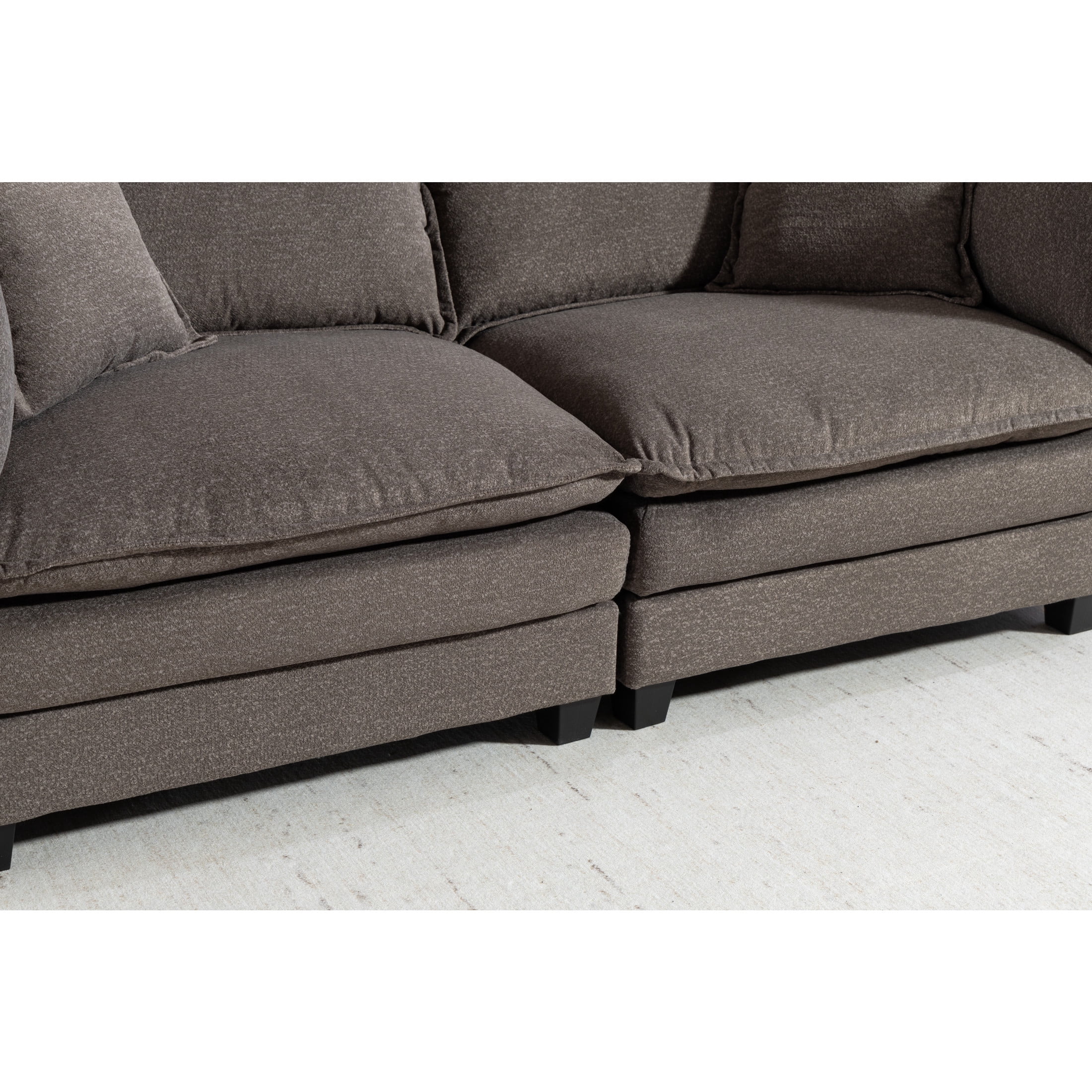 GDF Studio Udolf 113.77" Modern 3-Seat Modular Sectional Sofa with Ottoman and Pillows, Chaise Lounge for Living Room, Grey