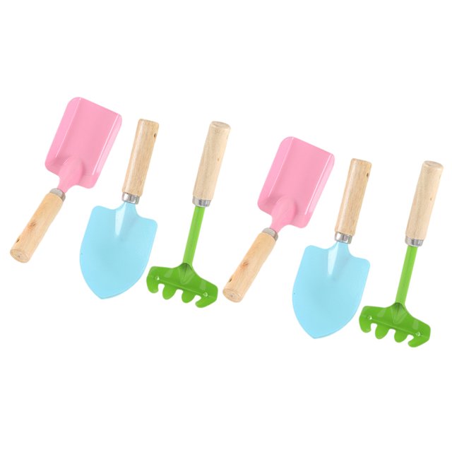 KAKOWELY 2 Sets/6PCS Kids Candy Color Garden Tools Mini Metal Trowel with Sturdy Wooden Handle Safe Gardening Tools Trowel Rake Shovel for Children Boys Girls (Random Color),7.87"X2.95"X1.26"