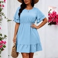 thumbnail image 2 of VBVC Women's Plus Polka Dot Ruffle Sleeve Mini Dress , Ladies' Crew Neck Elastic Waist A Line Dress , Summer Casual Flowy Ruffle Hem Dress For Women,Blue,L-5XL, 2 of 7