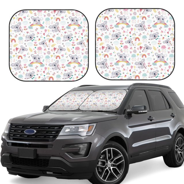 Balery Cute Koala Parasol para parabrisas de coche de 2 piezas | Parasol plegable para parabrisas delantero de coche para la mayoría de sedanes-Medium