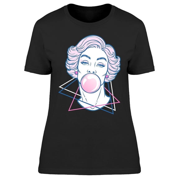 Woman Blowing Bubble Gum Art T-Shirt Women -Image by Shutterstock, Female Large