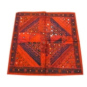 Mogul Designer Indian Wall Hanging Red Sari With Mirror Work Wall Art Tapestry 40x40