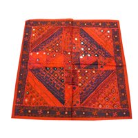 Mogul Designer Indian Wall Hanging Red Sari With Mirror Work Wall Art Tapestry 40x40
