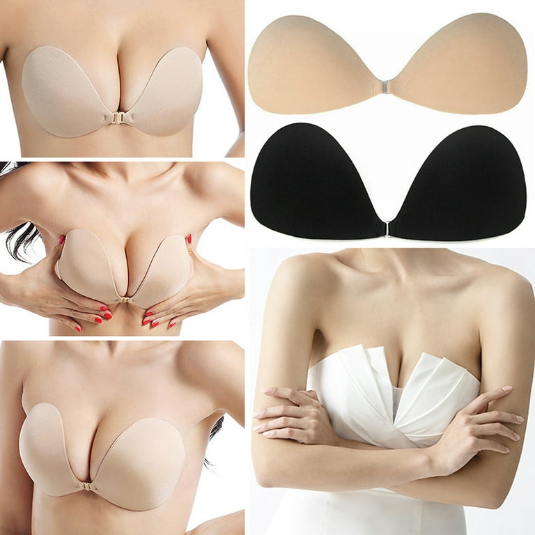 Strapless Adhesive Bra Invisible Push Up Bra Backless Sticky Bra For Low Cut  Deep-V Wedding Prom Dress-Black