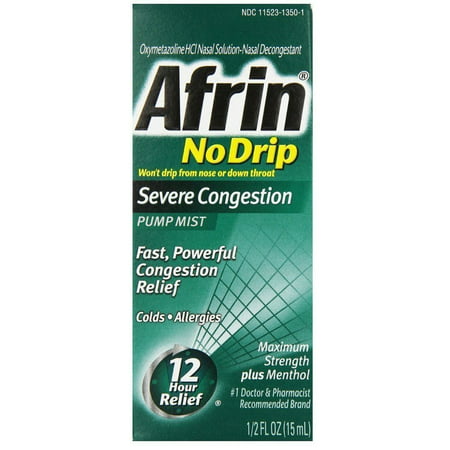 Afrin No-Drip Severe Congestion Cold & Allergy Relief Pump Mist, 0.5 Fl (Best For Head Congestion)