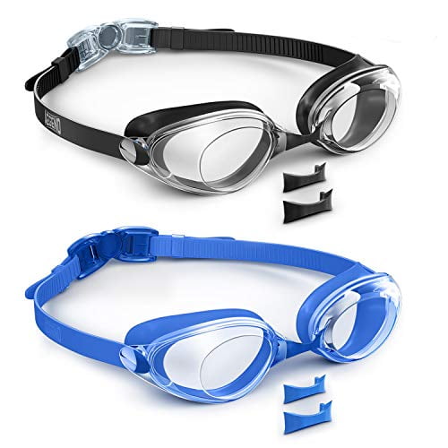 2 Pack Antifog  Color SMOKE and CLEAR Bungee Strap Swedish Swim Goggles 