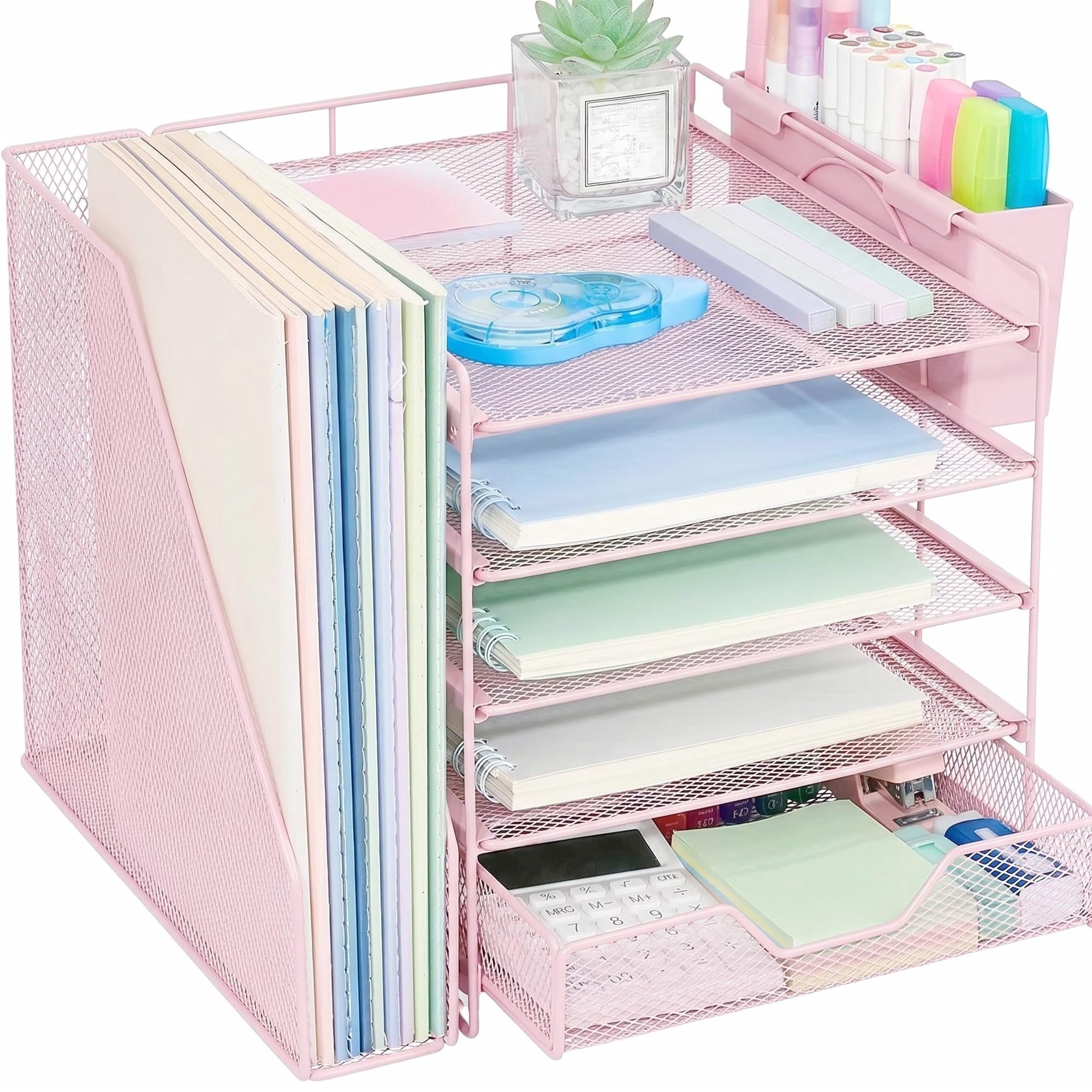 Desk File Organizer with Drawer & Pen Holder Desk Organizers and Accessories Office Desk Accessories & Workspace Desktop Organizers
