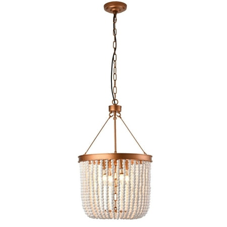 

40W Gold Rustic Pendant Lamp Wood Bead Chandelier Hanging Light Fixture