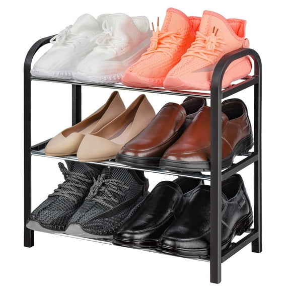 NiHome Compact 3-Tier Small Shoe Rack Organizer - Sturdy Metal Frame, Vertical Display Shelf for 6 Pairs of Shoes, Ideal for Closet, Hallway, Entryway, Living Room, Bedroom - Lightweight (Black)
