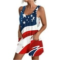 thumbnail image 3 of QATAINLAV Fourth of July Romper, American Flag Patriotic Jumpers Womens Casual Loose Bib Romper Comfy Linen Going Out Streetwear Romper with Pockets Lightning Sale Multicolor S, 3 of 6