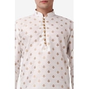 Royal Kurta Elegant Cream Jacquard Silk Printed Long Kurta and Black Salwar for Men