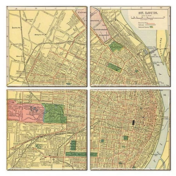 St. Louis Coaster of Vintage Map (Set of 4)