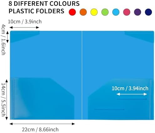 Quivanta 32pcs Plastic Folders with Pockets, Heavy Duty Folders with 4 Pockets for Office and School, Letter Size, 8 Assorted Colors
