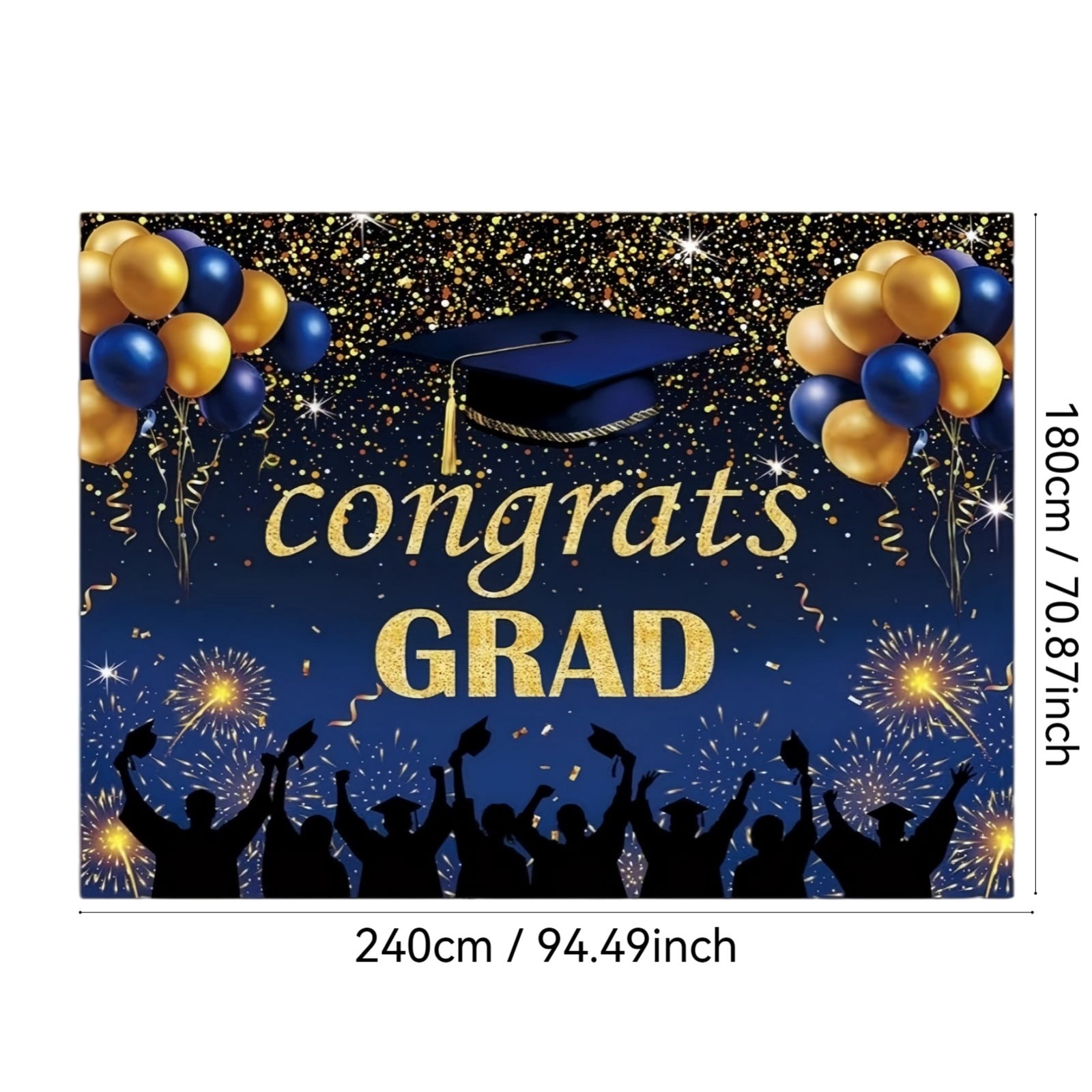Class of 2026 Congrats Grad Backdrop Banner, Royal Blue and Gold Glitter Cap Balloon Congratulations Graduation Party Decoration Photo Studio Background,95*71Inch