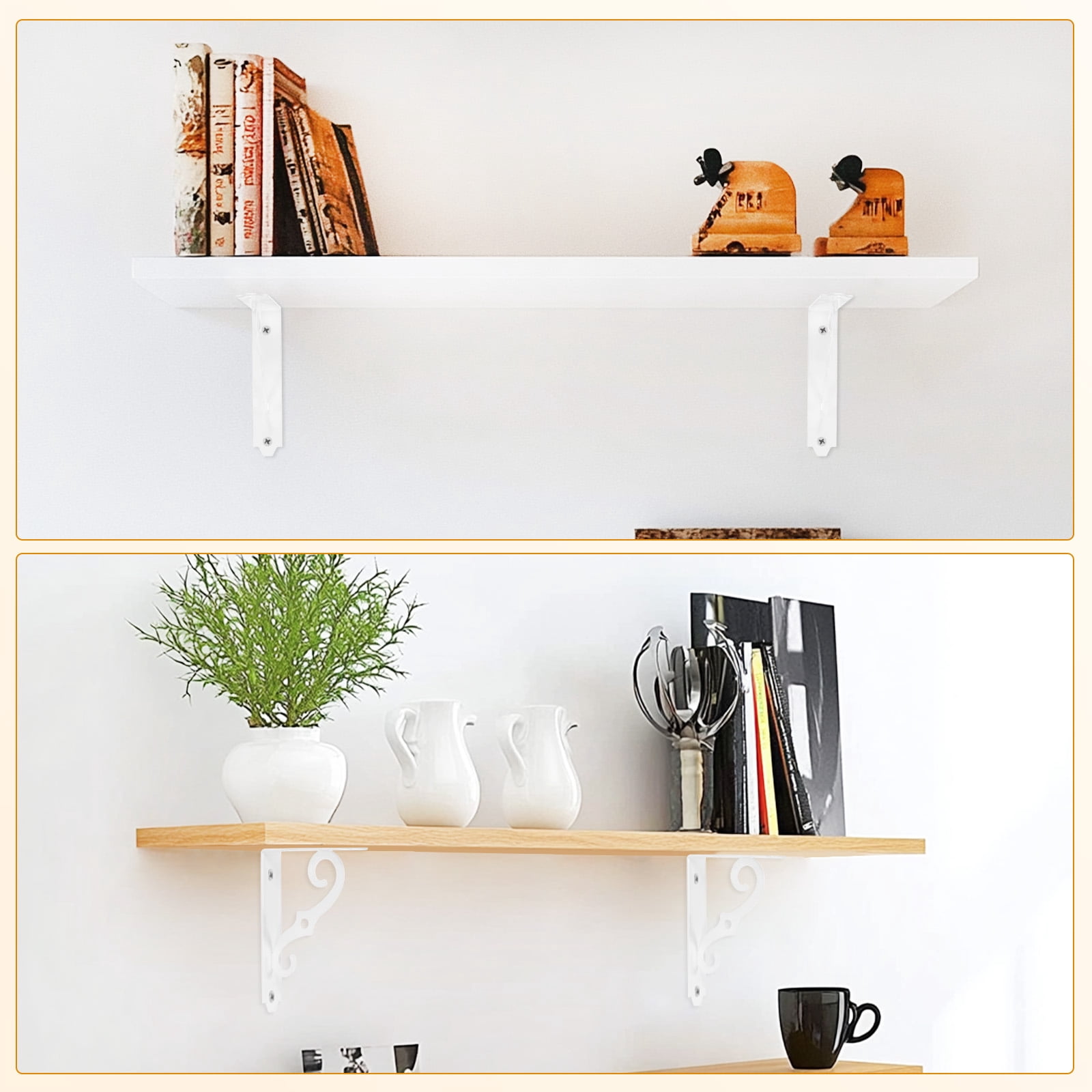 4-Pack Shelf Brackets, 5 Inch Long Iron Wall Mount Shelf Support Bracket for Home/Kitchen/DIY Decorative [White]
