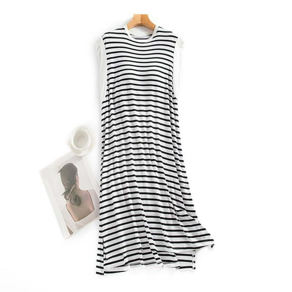 Taylonsss Womens Sleeveless Striped Lounge Dress Comfortable Loose Tank with Built-in Bra Long Nightwear