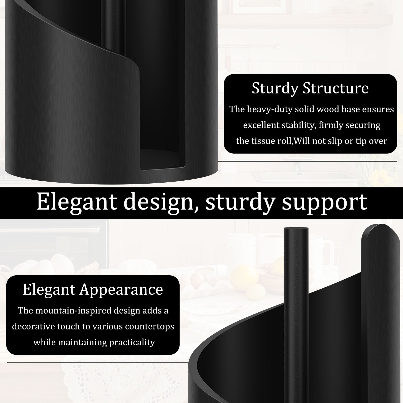 FKSZLL Mountain Paper Towel Holder Wood Round Base Paper Towel Holder One Handed Tearing Standard&nbsp;and Large Roll for Kitchen Bathroom
