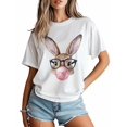 thumbnail image 2 of Women's T-Shirt Cute Rabbit Wearing Glasses Bubble Gum Short Sleeve Casual Tee Classic Crew Neck T Shirt for Women White, S, 2 of 7
