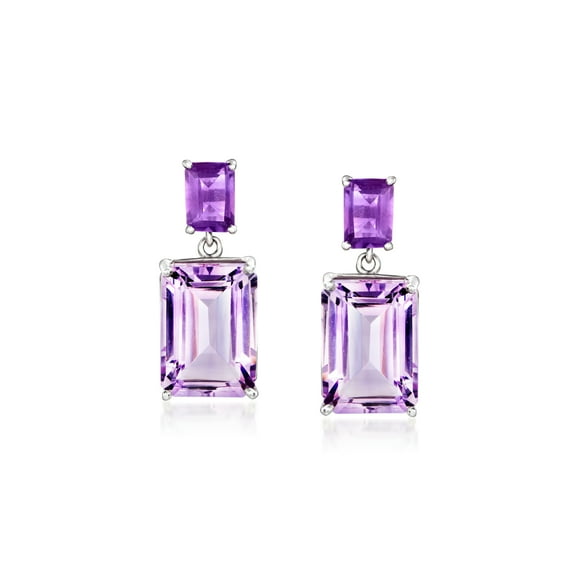Ross-Simons 15.70 ct. t.w. Emerald-Cut Amethyst Drop Earrings in Sterling Silver, Women's, Adult
