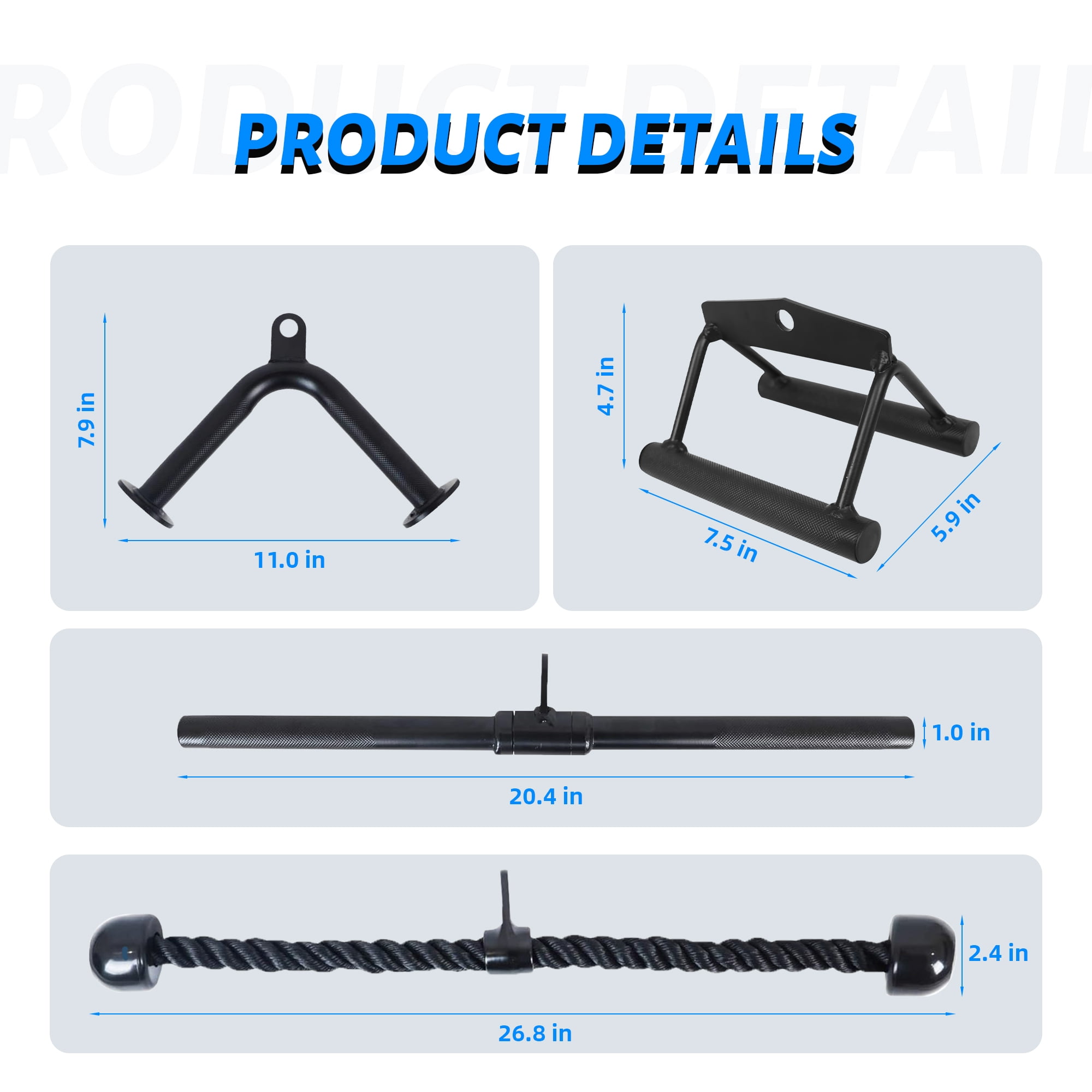 BalanceFrom Tricep Press Down Cable Attachment Set – Heavy Duty LAT Pulldown Accessories with V Handle, Rotating Bar, Tricep Rope, V-Shaped Bar for Home Gym