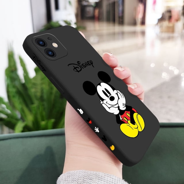 Funda de silicona líquida con estampado lateral para iPhone, carcasa de Mickey de Disney para modelos 14, 13, 12, 11 Pro Max, Mini, X, XR, XS MAX, SE20, 8, 7 Plus Fivean unisex