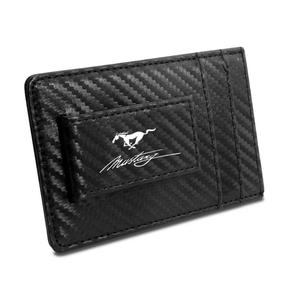 Ford Mustang Script Black Carbon Fiber RFID Card Holder Wallet