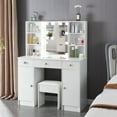 thumbnail image 5 of Caulitar Makeup Table with Mirror and Lights, 3 Light Modes, Vanity Desk with Drawers and Shelves and Cabinets, White, 5 of 9