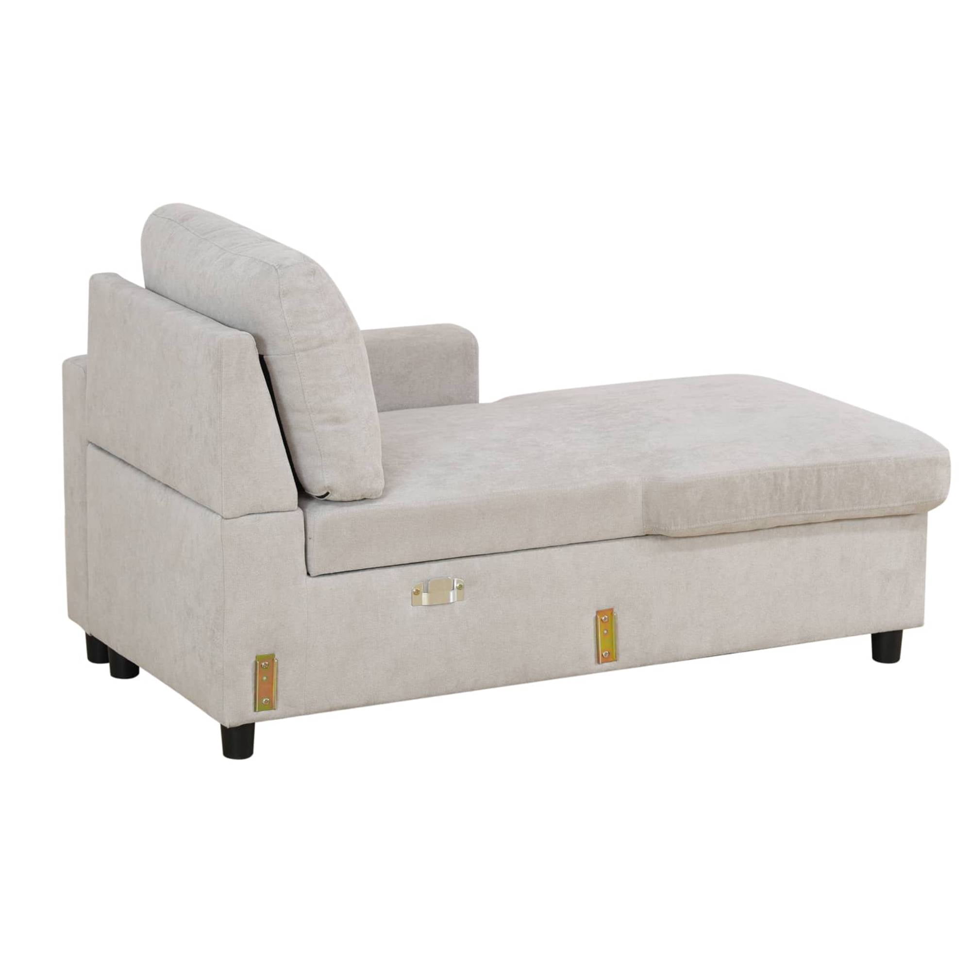 Pull Out Sofa Bed with Storage Chaise, L Shape Sectional Couch Bed Sleeper Sofa with 2 Pillows for Living Room, Light Grey