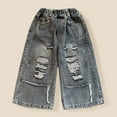 thumbnail image 7 of Toddler Wide Leg Distressed Jeans Boys Loose Ripped Denim Pants with Pocket Outdoor Streetwear Black,3 Years, 7 of 7
