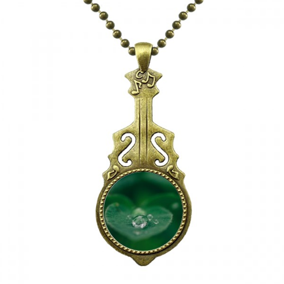 Dewdrop Nature Picture Necklace Antique Guitar Jewelry Music Pendant