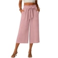 thumbnail image 2 of VV AVEORS Capri Pants For Women Wide Leg Summer Gaucho Capris Pant Palazzo Drawstring Loose Fit Casual Dressy Cropped Trousers With Pockets Pink S, 2 of 6