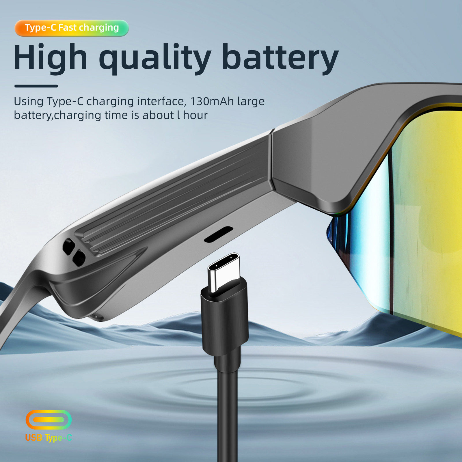 Sports Smart Sunglasses, Bluetooth Cycling Glasses with Polarized Lenses, Open Ear Music Speakers, Gold