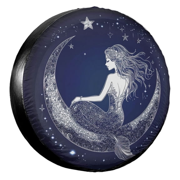 KAKALAD Beautiful Mermaid With Moon 01 Spare Tire Cover Universal Vehicle Accessories Buckle Car Tools 14”in