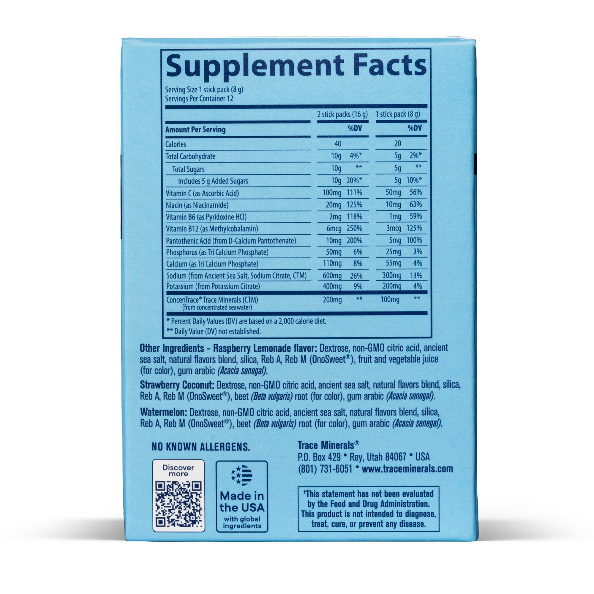 Trace Minerals Hydro Pak Sport Drink Mix Variety Pack, Raspberry Lemonade, Strawberry Coconut and Watermelon