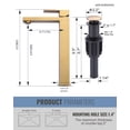 thumbnail image 5 of Wowow Vessel Sink Faucet Gold, Single Handle Tall Bathroom Faucet, Single Hole Lavatory Vanity Mixer Bar Tap with Pop Up Drain and Faucet Supply Lines, 5 of 6