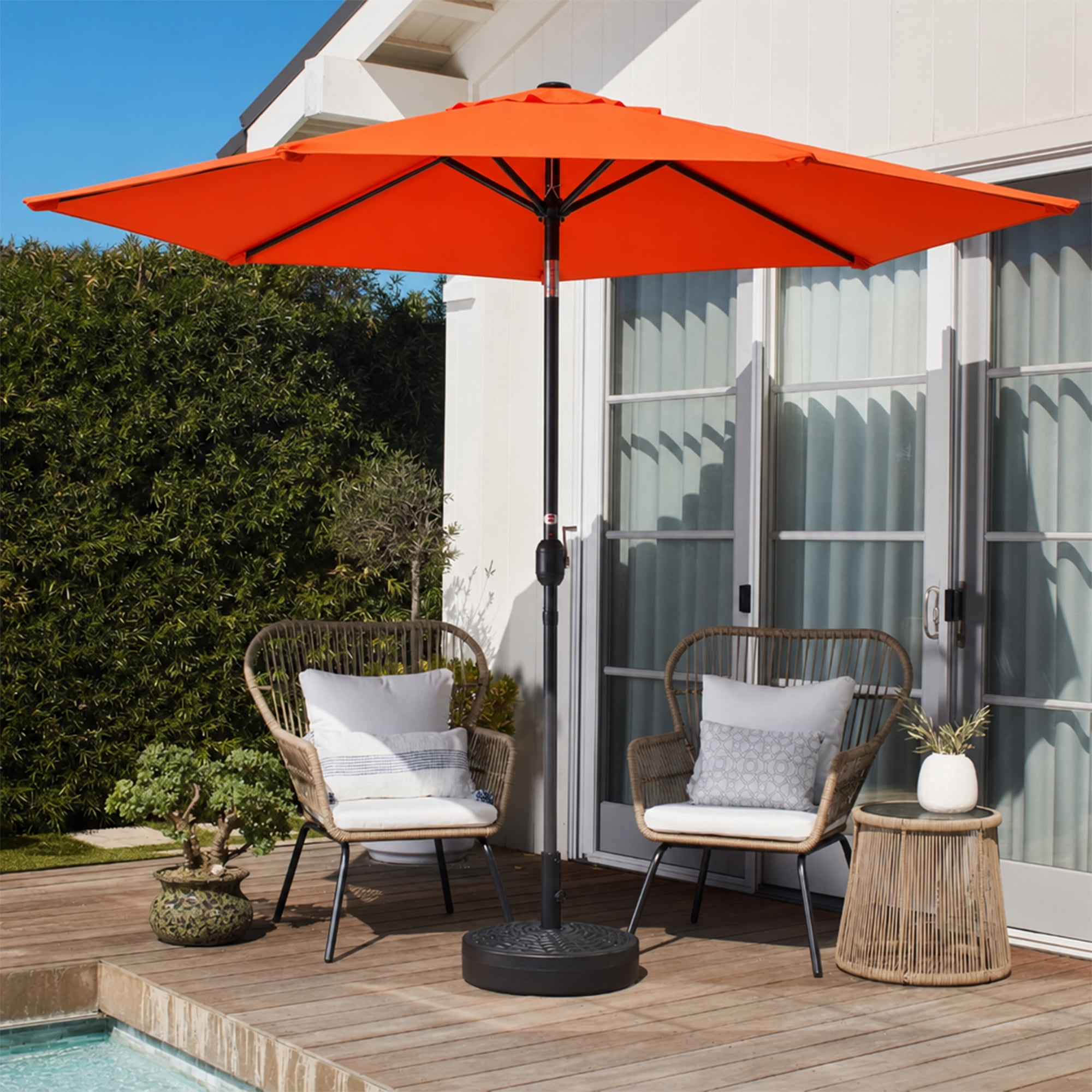 Leumius 7.5FT Patio Umbrella,Outdoor Market Yard Umbrella, Sun Shade Umbrella with Push Button Tilt and Crank Mechanism for Garden, Deck, Pool and Backyard, Not Include Umbrella Base,Orange