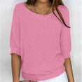 thumbnail image 2 of ManxiVoo Women's Off Shoulder Sweater Top Long Sleeve Pullover for Fall and Summer Layering with Three Quarter Sleeve Holiday Style L Size Pink, 2 of 4