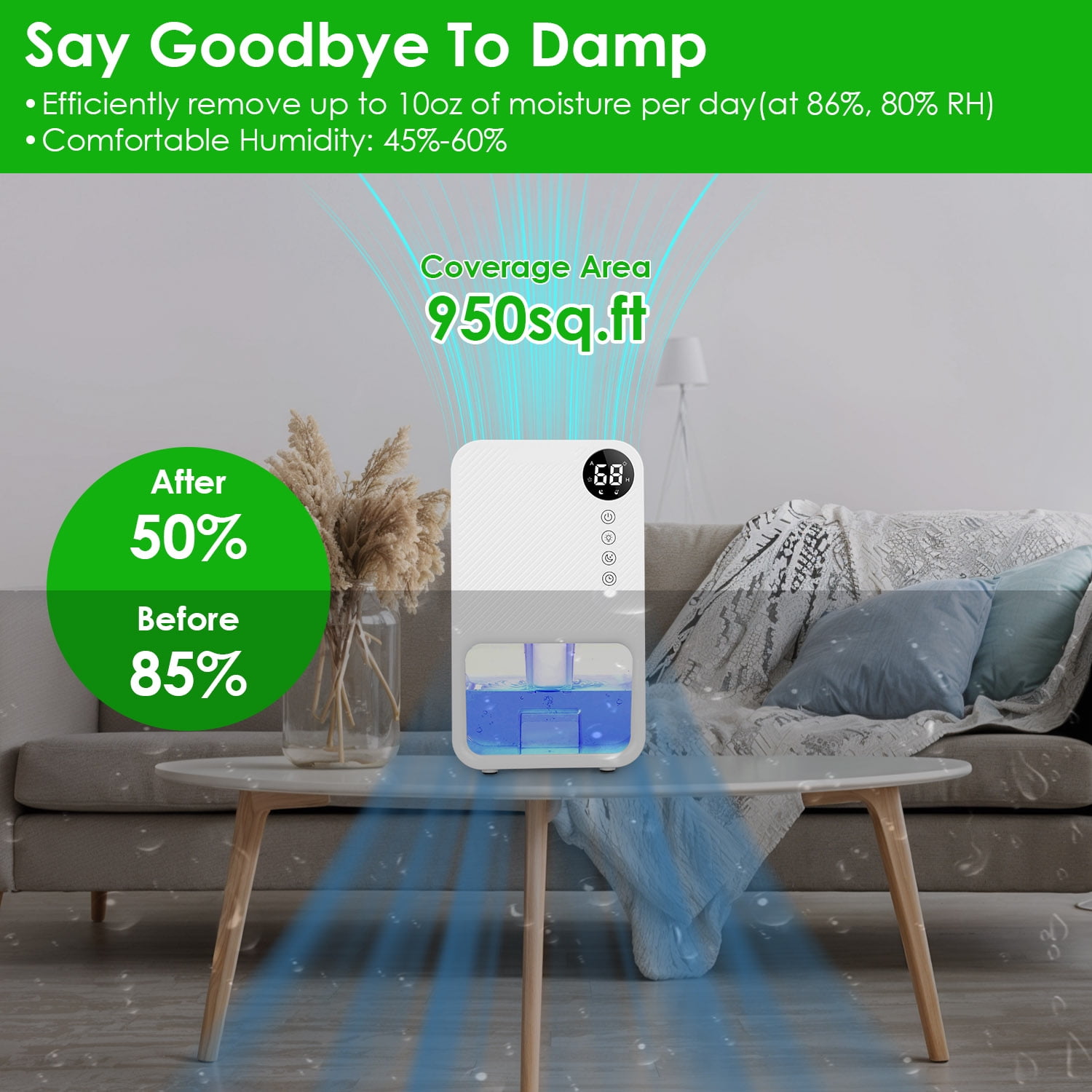 1Pc 37.2OZ Indoor Portable Small Dehumidifier with Sleep Mode 1-24H Timer Touch Control for Home Bathroom Basement Closet RV Bedroom